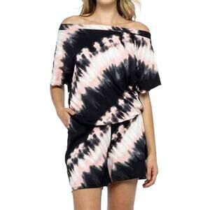 NEW ELLIS off the shoulder tie dye pocket romper in pink